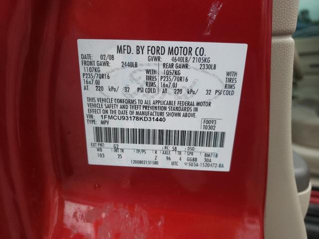 1FMCU93178KD31440 - 2008 FORD ESCAPE XLT  photo 10