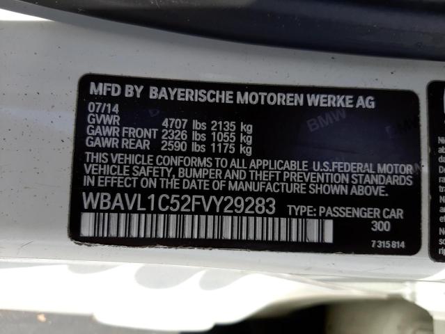 WBAVL1C52FVY29283 - 2015 BMW X1 XDRIVE2 WHITE photo 10