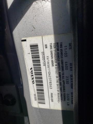 YV1RS61T042378563 - 2004 VOLVO S60 GRAY photo 10