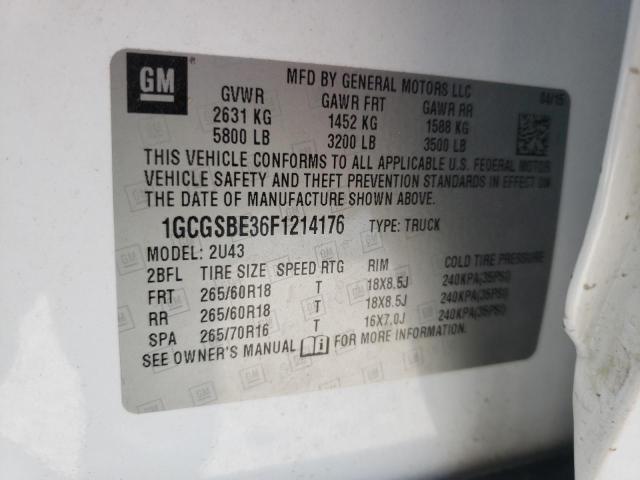 1GCGSBE36F1214176 - 2015 CHEVROLET COLORADO L WHITE photo 10