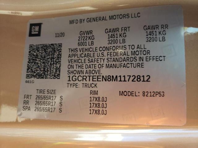 1GCRTEEN8M1172812 - 2021 CHEVROLET COLORADO Z TAN photo 10