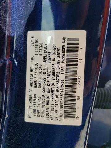 19UUB1F53GA009480 - 2016 ACURA TLX TECH BLUE photo 10