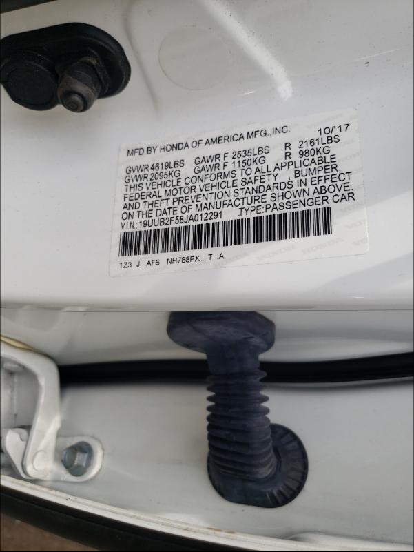 19UUB2F58JA012291 - 2018 ACURA TLX TECH WHITE photo 10