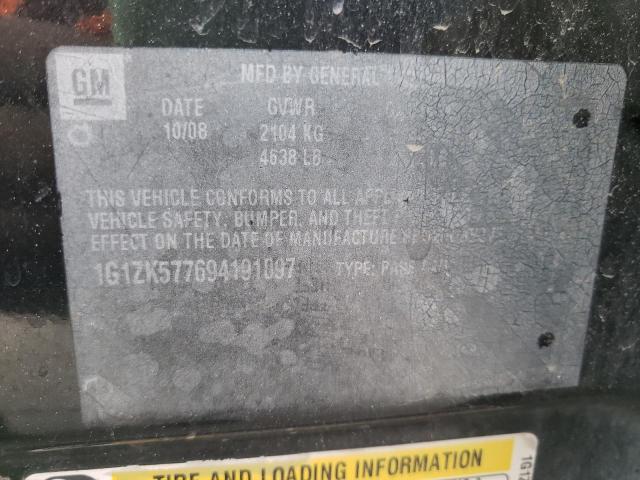 1G1ZK577694191097 - 2009 CHEVROLET MALIBU LTZ შავი ფოტო 10