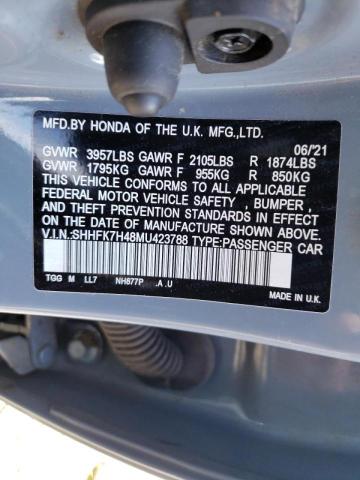 SHHFK7H48MU423788 - 2021 HONDA CIVIC SPOR GRAY photo 10