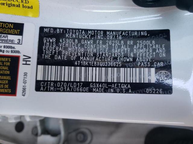 4T1BK1EBXGU236625 - 2016 TOYOTA AVALON XLE WHITE photo 10