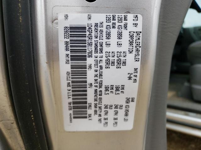 1D4GP45R15B117836 - 2005 DODGE CARAVAN SILVER photo 10