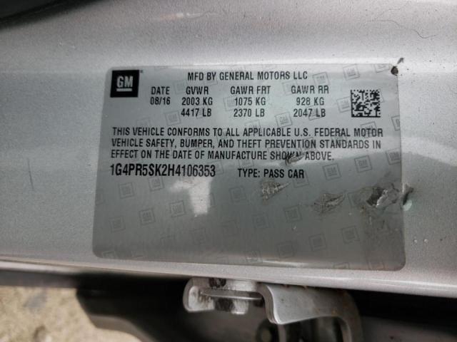 1G4PR5SK2H4106353 - 2017 BUICK VERANO SPO SILVER photo 10