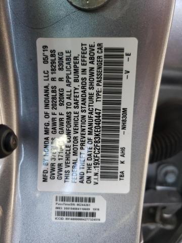 19XFC2F83KE040447 - 2019 HONDA CIVIC SPOR SILVER photo 10