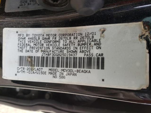 JTHBF30G825019437 - 2002 LEXUS ES 300 BLACK photo 10