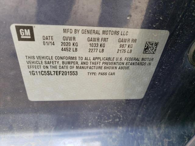 1G11C5SL7EF201553 - 2014 CHEVROLET MALIBU 1LT ლურჯი ფოტო 10