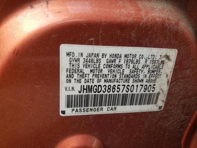 JHMGD38657S017905 - 2007 HONDA FIT S Narıncı foto 10
