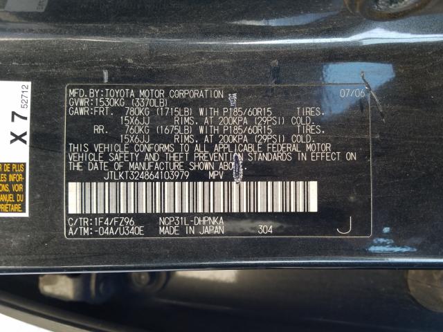 JTLKT324864103979 - 2006 TOYOTA SCION XB 黑色 照片 10