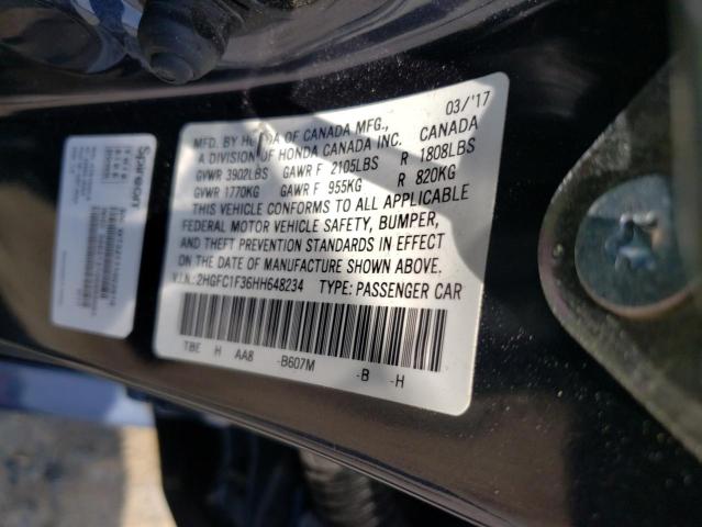 2HGFC1F36HH648234 - 2017 HONDA CIVIC EX BLUE photo 10