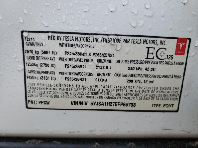 5YJSA1H27EFP65703 - 2014 TESLA MODEL S Սպիտակ լուսանկար 10