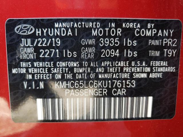 KMHC65LC6KU176153 - 2019 HYUNDAI IONIQ BLUE RED photo 10