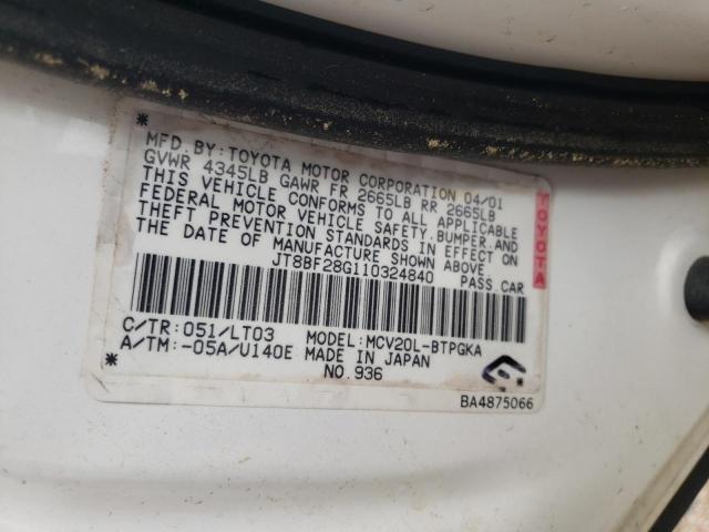 JT8BF28G110324840 - 2001 LEXUS ES 300 TWO TONE photo 10