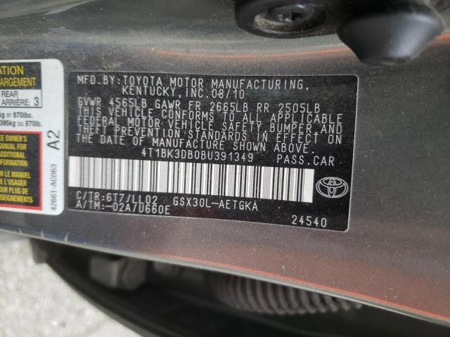 4T1BK3DB0BU391349 - 2011 TOYOTA AVALON GRAY photo 10