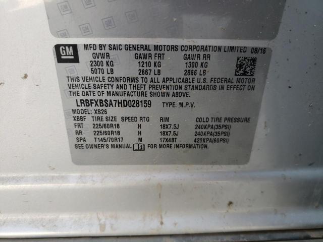 LRBFXBSA7HD028159 - 2017 BUICK ENVISION ESSENCE  photo 10