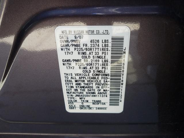 JN8AS58V18W111374 - 2008 NISSAN ROGUE SL GRAY photo 10