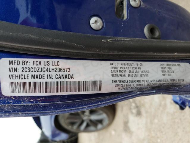 2C3CDZJG4LH206573 - 2020 DODGE CHALLENGER BLUE photo 10