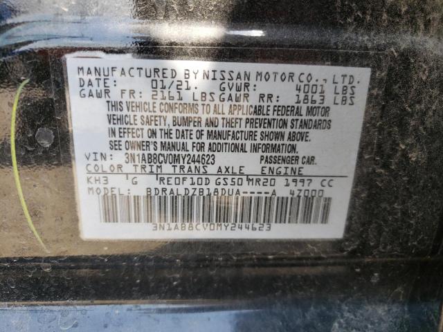 3N1AB8CV0MY244623 - 2021 NISSAN SENTRA SV BLACK photo 10