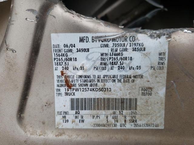 1FTPW12574KD50313 - 2004 FORD F150 SUPER TAN photo 10