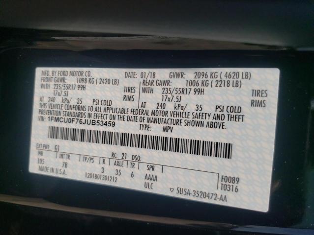 1FMCU0F76JU****** - 2018 FORD ESCAPE S BLACK photo 10