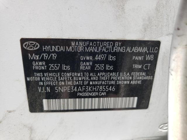 5NPE34AF3KH785546 - 2019 HYUNDAI SONATA LIM WHITE photo 10