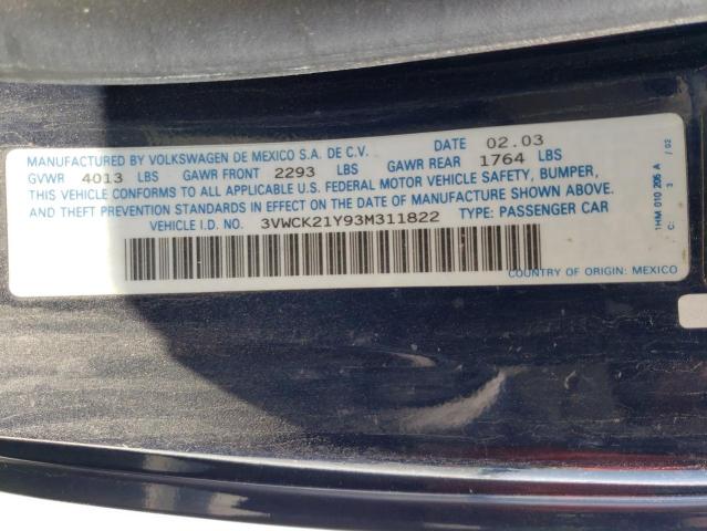 3VWCK21Y93M311822 - 2003 VOLKSWAGEN NEW BEETLE 蓝色 照片 10