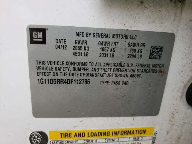 1G11D5RR4DF112786 - 2013 CHEVROLET MALIBU 1LT WHITE photo 10