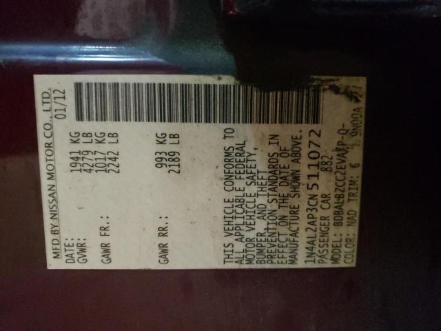 1N4AL2AP3CN511072 - 2012 NISSAN ALTIMA BAS MAROON photo 10