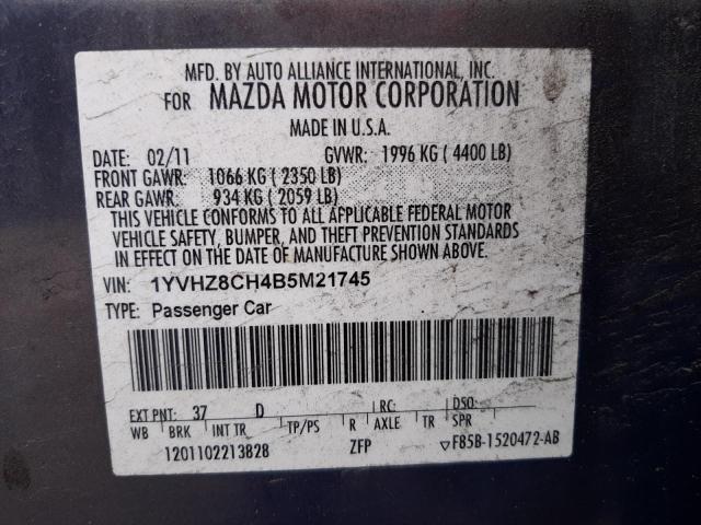 1YVHZ8CH4B5M21745 - 2011 MAZDA 6 I GRAY photo 10