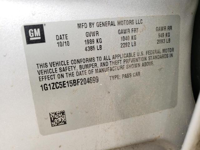 1G1ZC5E15BF204699 - 2011 CHEVROLET MALIBU 1LT 银色 照片 10