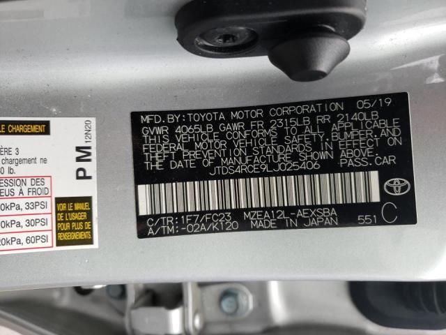 JTDS4RCE9LJ025406 - 2020 TOYOTA COROLLA SE SILVER photo 10