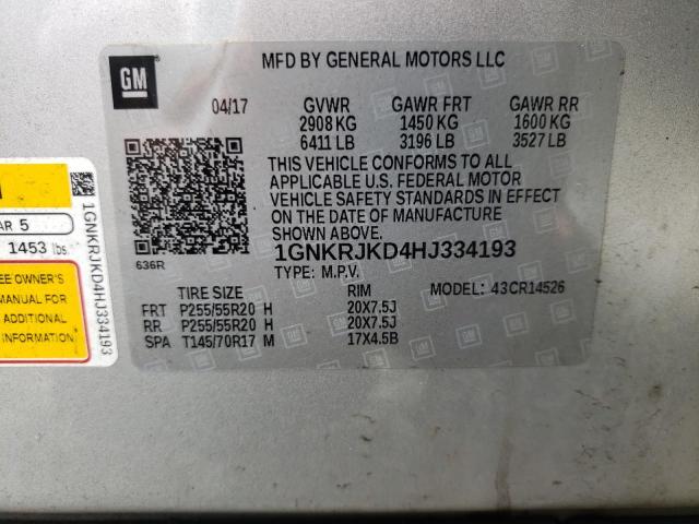 1GNKRJKD4HJ334193 - 2017 CHEVROLET TRAVERSE P GRAY photo 10