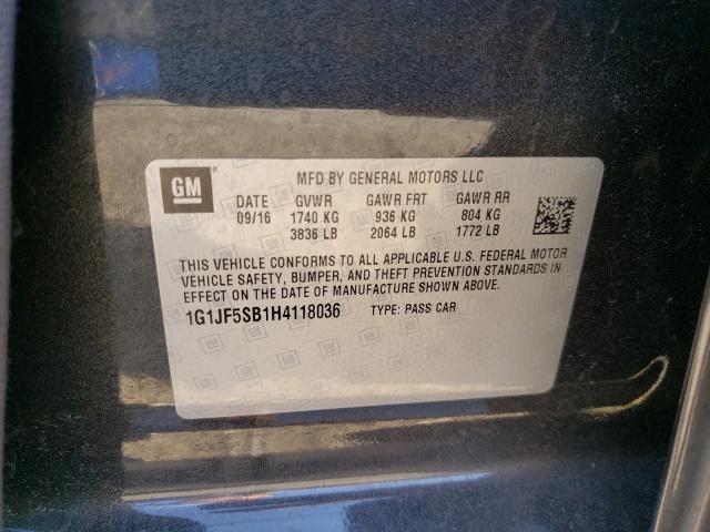 1G1JF5SB1H4118036 - 2017 CHEVROLET SONIC PREM GRAY photo 10