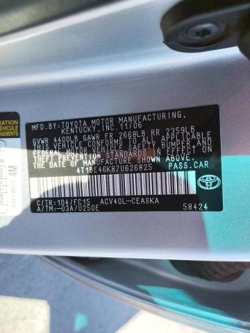 4T1BE46K87U626825 - 2007 TOYOTA CAMRY CE SILVER photo 10