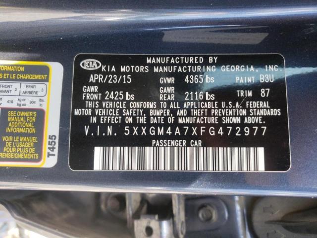 5XXGM4A7XFG472977 - 2015 KIA OPTIMA BLUE photo 10