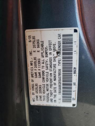 19UUA66265A078506 - 2005 ACURA TL GRAY photo 10