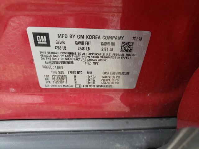 KL4CJBSB5GB600655 - 2016 BUICK ENCORE CON 勃艮第红 照片 10
