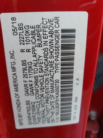 19UUB3F81KA000730 - 2019 ACURA TLX ADVANC RED photo 10