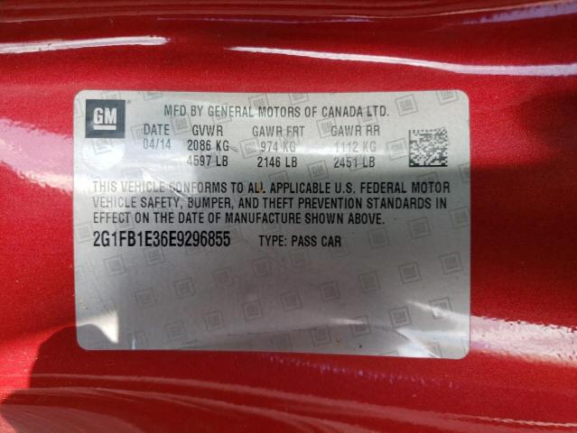 2G1FB1E36E9296855 - 2014 CHEVROLET CAMARO LT RED photo 10