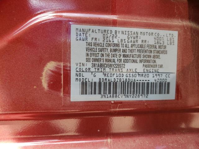 3N1AB8CV9NY228972 - 2022 NISSAN SENTRA SV RED photo 10