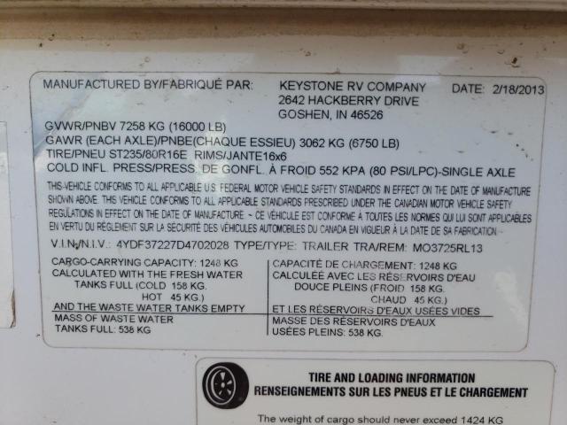 4YDF37227D4702028 - 2013 KEYSTONE MONTANA WHITE photo 10