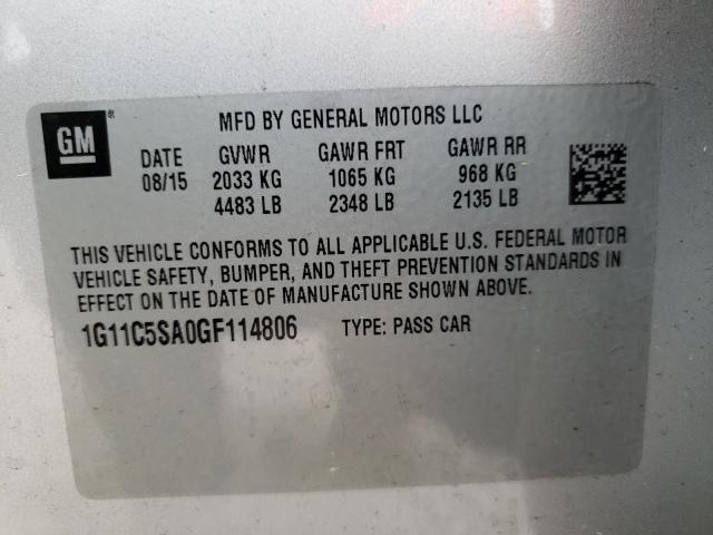 1G11C5SA0GF114806 - 2016 CHEVROLET MALIBU LIM 银色 照片 10