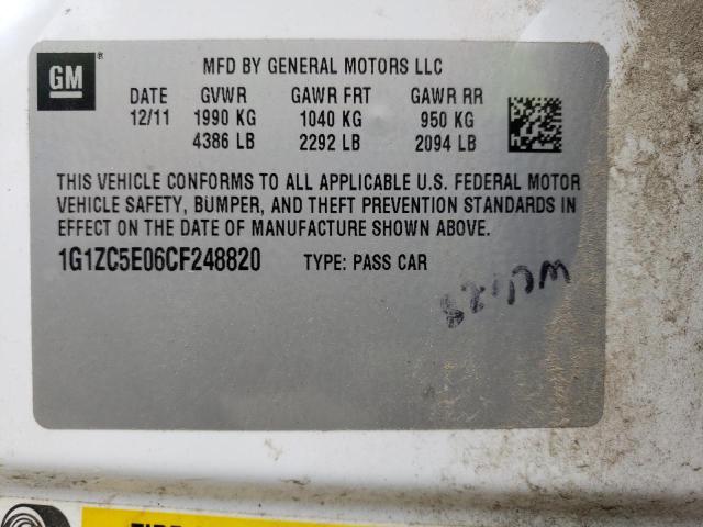 1G1ZC5E06CF248820 - 2012 CHEVROLET MALIBU 1LT თეთრი ფოტო 10