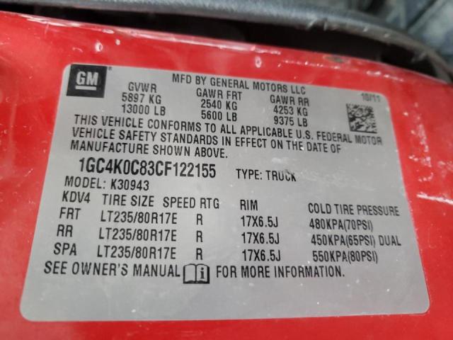 1GC4K0C83CF122155 - 2012 CHEVROLET 3500 RED photo 10