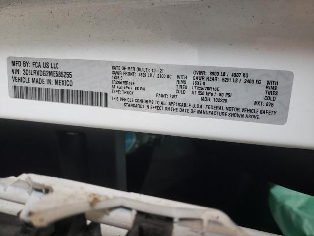 3C6LRVDG2ME585255 - 2021 RAM PROMASTER WHITE photo 10
