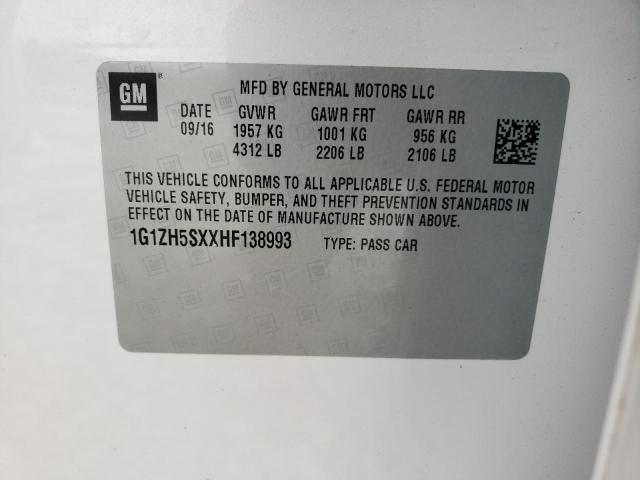 1G1ZH5SXXHF138993 - 2017 CHEVROLET MALIBU PRE WHITE photo 10